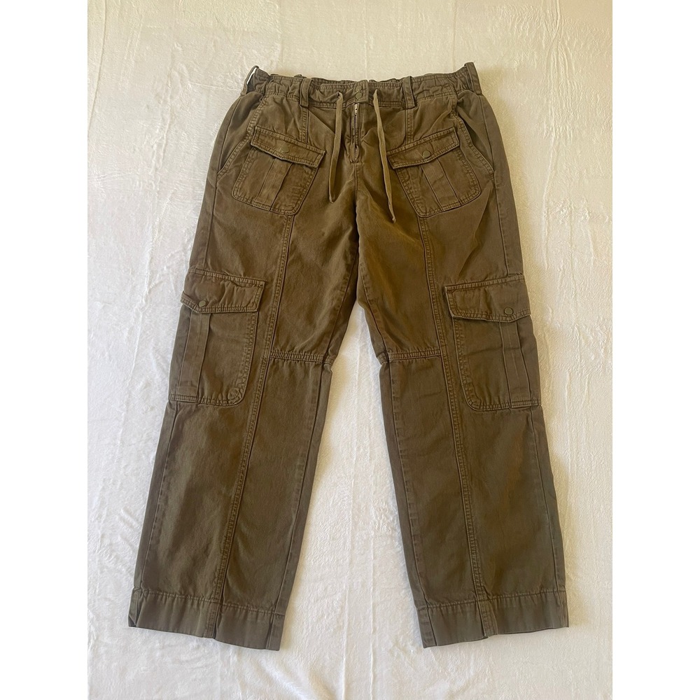 Zara Womens Medium Olive Brown High Rise Drawstring Cargo Utility Pants